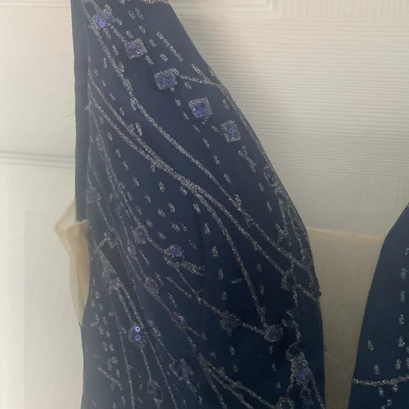 Full Length Navy Glitter Tulle and Satin Gown - Picture 10 of 16